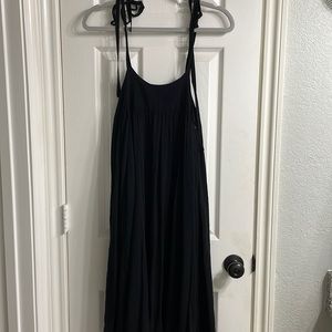 Overall-style black midi dress